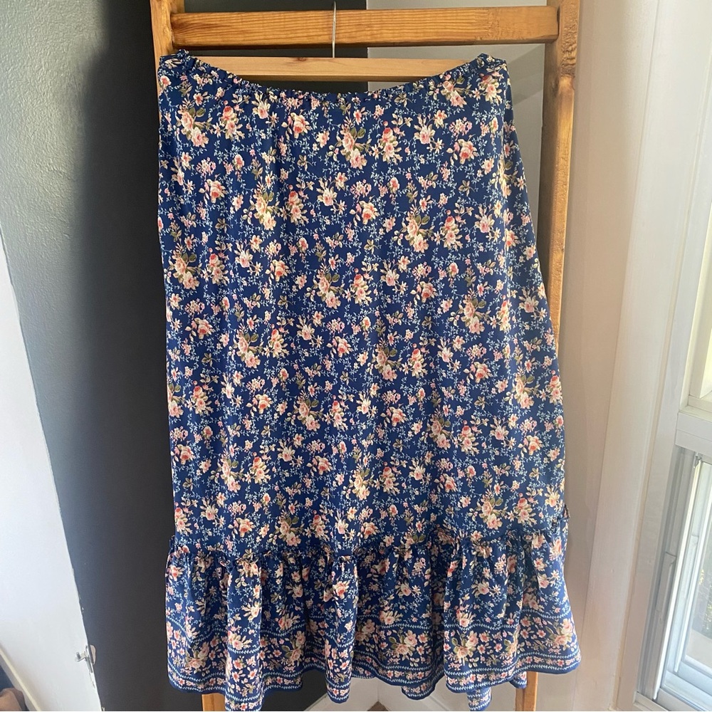 Blue Floral Tiered Maxi Skirt